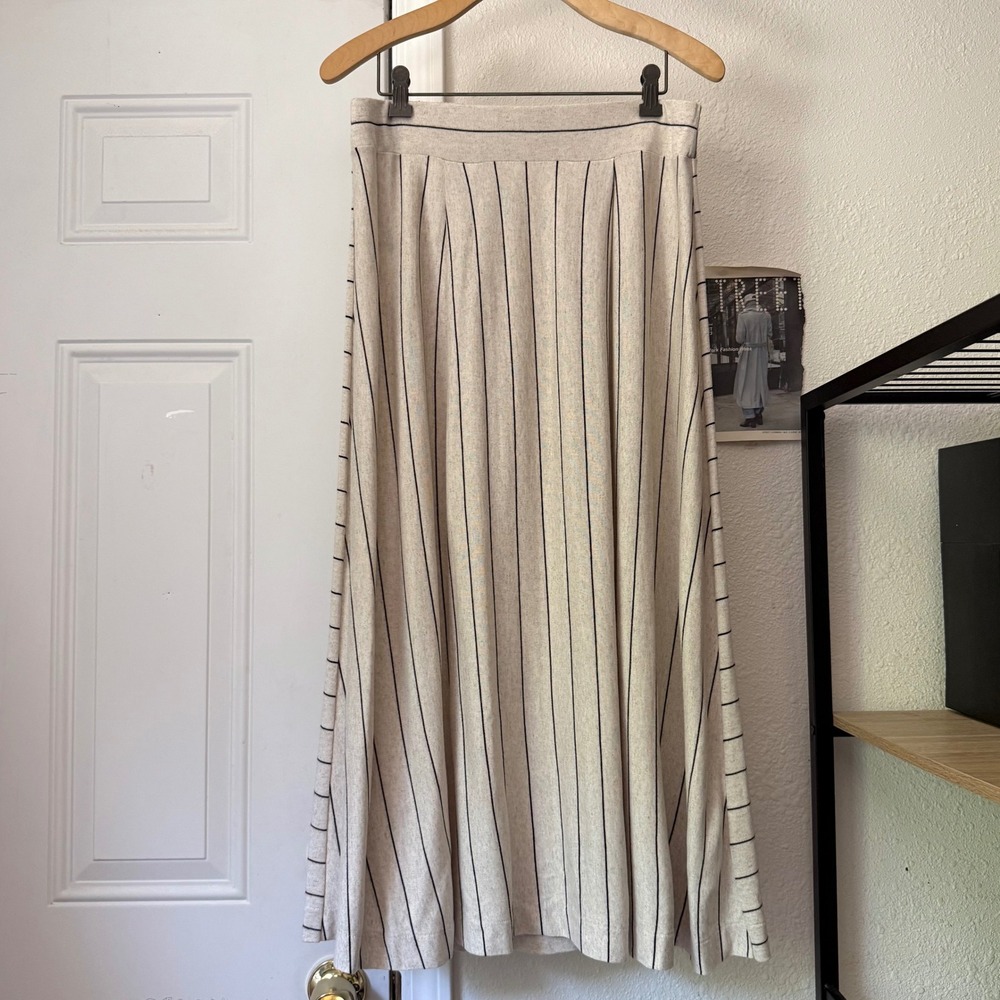 OSKLEN off white ivory pin striped pull on knit midi maxi skirt